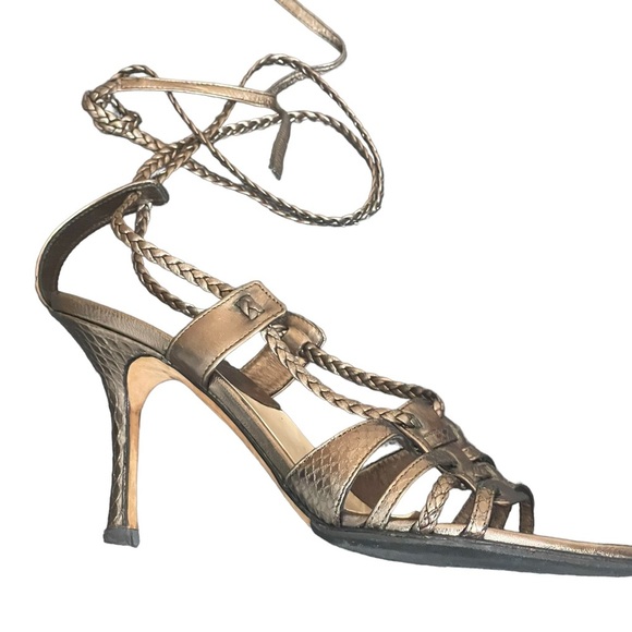 Christian Dior high heel sandals gold metallic ankle tie heels size 38 us 8 - Picture 6 of 10